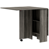 HOMCOM Drop Leaf Folding Dining Table with 2-Tier Shelves & Rolling Casters for 2-4 - Grey Wood Grain-Drop leaf design