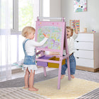 Qaba 3 In 1 Kids Wooden Art Easel with Paper Roll Double-Sided Chalkboard & Whiteboard - Pink-Can develop kid's drawing, writing ability 