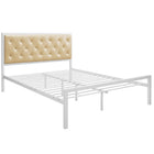 Modway Mia Vinyl Queen Bed - White Champagne-Platform bed frame with headboard