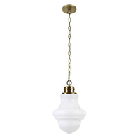 Hudson&Canal Annie 9.13" Wide Pendant with Glass Shade - Brass/White Milk-Modern and contemporary design for your entryway, foyer, or kitchen