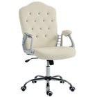 Vinsetto Vanity Office Chair with Swivel Wheels - Beige-Glitzy design in French style, with crystal button decorated over the tufted back