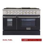 Kucht 48" KDF Series Pro Style Natural Gas Dual Fuel Range - Stainless Steel/Black-Professional class range features 2-20000 BTU dual burners with simmer, 2-12000 BTU burners, 2-9000 BTU burners and 2-6000 BTU burners