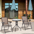 Outsunny Folding Patio Bistro Set with Reclining Chairs and Round Table - Brown-Tempered glass table top is solid and easy to clean 