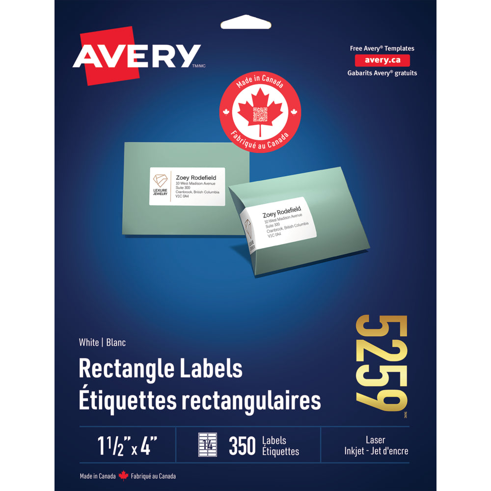 Avery White Rectangle Labels 1-1/2