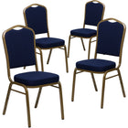 Flash Furniture HERCULES Series Crown Back Stacking Banquet Chair with Gold Frame - Navy Blue Patterned Fabric-Set of 4 Multipurpose Banquet Chairs