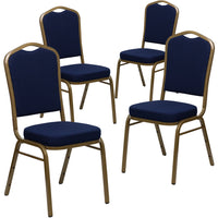 Flash Furniture HERCULES Series Crown Back Stacking Banquet Chair with Gold Frame - Navy Blue Patterned Fabric-Set of 4 Multipurpose Banquet Chairs