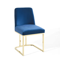 Modway Amplify Sled Base Performance Velvet Dining Side Chair - Gold/Navy-Glam Deco Dining Chair