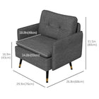 HOMCOM Modern Accent Chair with Wide Lounge Seat - Steel Legs - Button Tufted for Bedroom - Dark Grey-Multilayer board and four steel legs give the single sofa solid support
