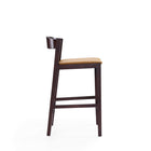 Manhattan Comfort Klismos 20" Mid-Century Modern Faux Leather Upholstered Counter Stool - Camel and Dark Walnut - 3 Pack-Includes Gold Metal Footrest