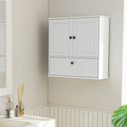 HOMCOM Farmhouse Bathroom Wall Cabinet with Adjustable Shelf - White-Classic beadboard panels and clean lines add elegant farmhouse style to decor