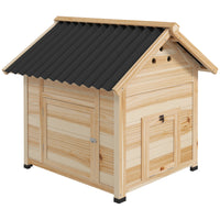 PawHut 36" H Wooden Duck Coop with Openable Roof and Double Doors - Natural-Opening top and removable bottom for convenient cleaning 
