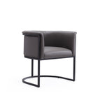 Manhattan Comfort Cosmopolitan 24" Mid-Century Modern Faux Leather Upholstered Dining Chair - Pebble and Black - Set of 2-Semi Circle Open Design with Tight Back Finish