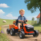 Qaba 12V Kids Ride On Tractor with Trailor and Remote Control - Orange-Six grippy wheels handle diverse outdoor terrains easily 