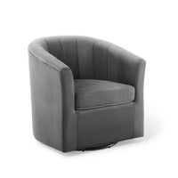 Modway Prospect Performance Velvet Swivel Armchair - Charcoal-Modern Barrel Back Armchair