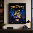Frameworth New York Knicks 2026 Champions: Karl-Anthony Towns Championship Trophy PhotoGlass Framed Photo - 18" W x 22" H - Gold-Photoglass graphics with licensed photo: An officially licensed 8x10 photograph is separately mounted and the surrounding artwork is printed in ultra high definition directly onto glass for vivid colour, deep blacks, and luminous depth
