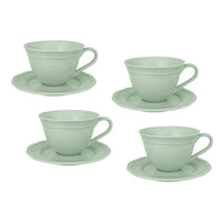 Casa Domani Florence Teacup & Saucer - 220ml - Sage - 4 Pack-Made of Porcelain featuring a delicate embossed pattern on scalloped profile.