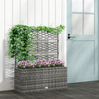 Outsunny PE Wicker Raised Garden Bed with Trellis-Back trellis for vines and growing plants