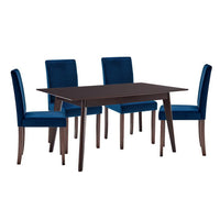Modway Prosper 5-Piece Upholstered Velvet Dining Set - Cappuccino Navy-Modern Kitchen Table/Parsons Dining Chairs