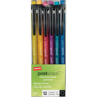 Staples Postscript Mechanical Pencils - 0.7mm - Assorted - 12 Pack-Smooth writing lead with retractable tip and eraser