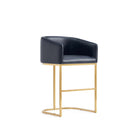 Manhattan Comfort Louvre 20" Mid-Century Modern Leatherette Upholstered Counter Stool - Black and Titanium Gold-10