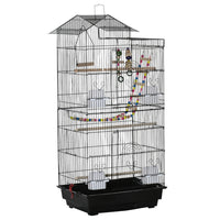 PawHut 39" H Bird Cage with Ladder, Swing, Toys and Perches - Black-Spacious bird cage allows ample room for bird movement 