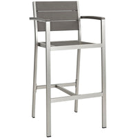 Modway Shore Outdoor Patio Aluminum Bar Stool - Silver Gray-Modern Outdoor Bar Stool