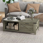 HOMCOM Farmhouse Coffee Table with Drawer and Storage Shelf for Living Room - Grey-Large storage space with 2 open shelves and 1 drawer