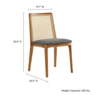 Modway Monarch Wood and Rattan Dining Side Chair - Honey/Natural/Grey-Dense Foam Padding
