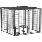 PawHut Outdoor Dog Run with Adjustable Rotating Dog Bowls - 4.6' x 4.6' x 3.7' - Black-21 sq.ft. (1.96 m²) activity area allows ample space for dog relaxation 