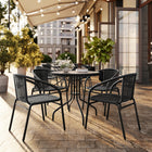 Flash Furniture 28" Round Glass Metal Table with Black Rattan Edging & 4 Black Rattan Stack Chairs-Set Includes Table and 4 Chairs