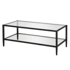 Hudson&Canal Hera 45"W Rectangular Coffee Table with Glass Shelf - Blackened Bronze-Top has a weight capacity of 50 lbs, shelf can hold 40 lbs