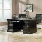 Sauder Palladia Executive Desk, Wind Oak-Two pencil drawers and two storage drawers feature metal runners with safety stops