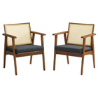 Modway Thera Vegan Leather and Cane Accent Armchairs - Walnut Black - Set of 2-Set of 2 Accent Chairs