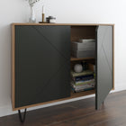Nexera Slim 2-Door Storage Accent Cabinet - Floating And Wall Mount Bar - Nutmeg & Charcoal Grey-6
