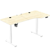 MotionGrey Ergo2 XL Adjustable Right L-Shaped Standing Desk with Memory Settings - 63" x 24" - Light Brown Top - White Frame-Affordable Pricing - This standing desk is competitively priced to provide an accessible solution for everyday workspaces, while maintaining high standards of quality, durability, and modern technology