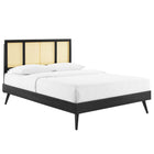 Modway Kelsea Cane and Wood Full Platform Bed with Splayed Legs - Black-Wood, MDF, and Veneer Construction