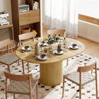 HOMCOM 43.5"-59" Convertible Round to Oval Farmhouse Extendable Table for 6-8 - Natural Wood Finish-Farmhouse style with natural wood finish and round striped base adds rustic warm