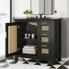 Modway Dixie 36" Solid Wood Bathroom Vanity Cabinet - Black-Satin Brass Handles
