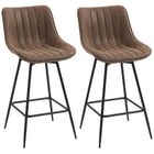 HOMCOM 27" Counter Height PU Leather Bar Stools - Brown - 2 Pack-Textured PU leather and checkerwork design add a chic, modern touch
