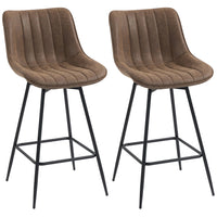 HOMCOM 27" Counter Height PU Leather Bar Stools - Brown - 2 Pack-Textured PU leather and checkerwork design add a chic, modern touch
