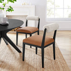 Modway Kai Boucle and Vegan Leather Dining Chair 2-Piece Set - Pearl/Tan/Black-Faux Leather Seats