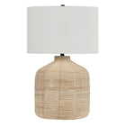 Hudson&Canal Jolina 27" Tall Oversized/Rattan Table Lamp with Fabric Shade - Natural Rattan/White-Coastal design for your living room, workspace, or bed side table