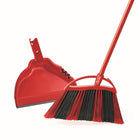 Vileda One Sweep Broom with Dual Action Dust Pan - Red-Angled firm black bristles thoroughly pull dirt from corners, while semi-soft red bristles capture and move dirt effectively
