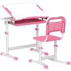 Qaba Height Adjustable Kids Desk & Chair Set with Tiltable Desktop - Pink-Height-adjustable table and chair grow with your child
