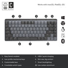 Logitech MX Mechanical Mini Minimalist Wireless Illuminated Keyboard - Linear-USB-C quick charging: MX Mechanical Mini keyboard stays powered up to 15 days on a full charge or up to 10 months with the backlighting turned off