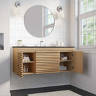 Modway Render 48" Wall-Mount Bathroom Vanity - Oak/Black-Full-Extension Drawers