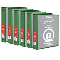 BAZIC Products 1" 3-Ring View Binder with 2 Pockets - Green - 6 Pack-Hard Vinyl Cover