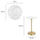 Modway Lippa 28" Round Faux Marble Bar Table - Gold White-Artificial Marble Tabletop