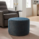 Modway Callum Large 23" Round Woven Heathered Fabric Upholstered Ottoman - Heathered Weave/Azure-Plastic Legs