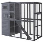 PawHut 77" Outdoor Wooden 4-Tier Catio Cat House with Ramp - Grey-Fully enclosed wooden cat house, a great addition to your patio and backyard 